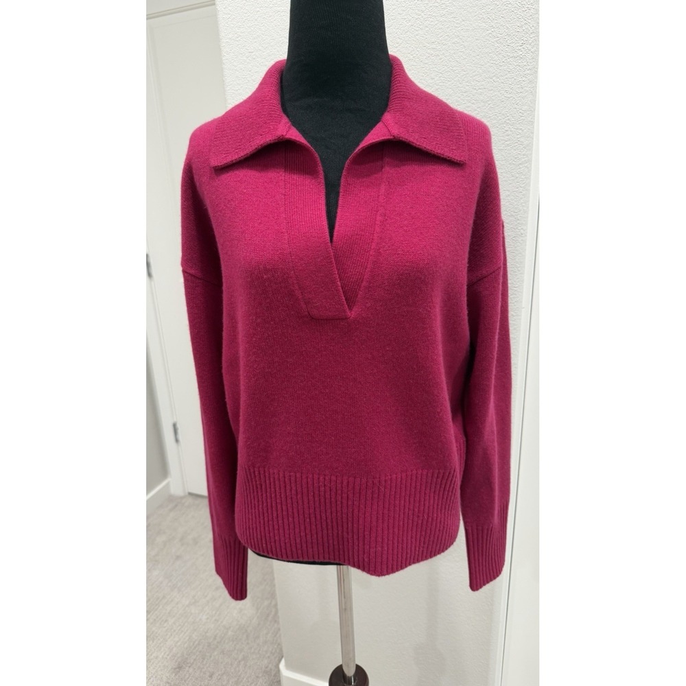 Banana Republic Cashmere 'Johnny Collar' Sweater S Raspberry Red Quiet Luxury